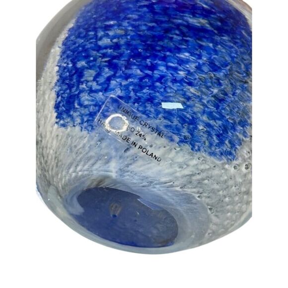 Vintage Crystal Blue White Clear Paperweight Globe Ball Poland - Picture 5 of 5